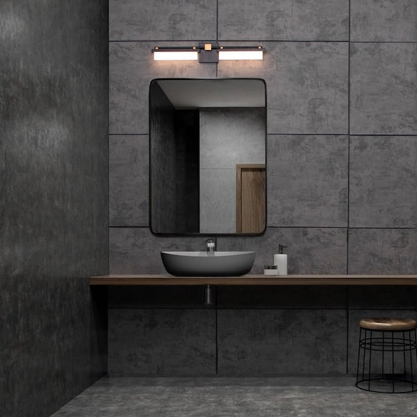 Two Fold 27 in. 2-Light Black/Aged Brass Integrated LED Vanity Light 3000K