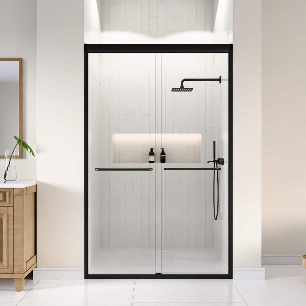 48 in. W x 72 in. H Double Sliding Framed Shower Door in Matte Black with SGCC 1/4 in. (6 mm) Tempered Clear Glass price history on PriceWatchPro
