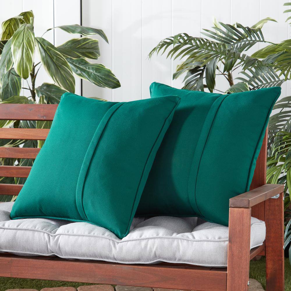 Forest Green Sunbrella Fabric Outdoor Square Throw Pillows (Set of 2)