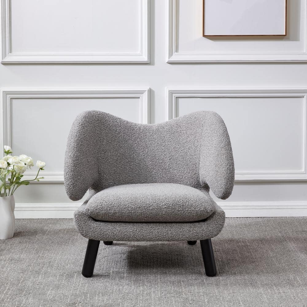 Felicia Light Grey Boucle Barrel Accent Chair with Black Birchwood Legs