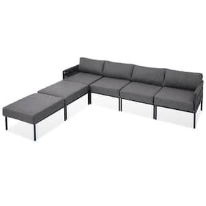 6-Piece Aluminum Outdoor Patio Conversation Set Sectional Sofa with 5.9" Gray Removable Olefin Extra Thick Cushions