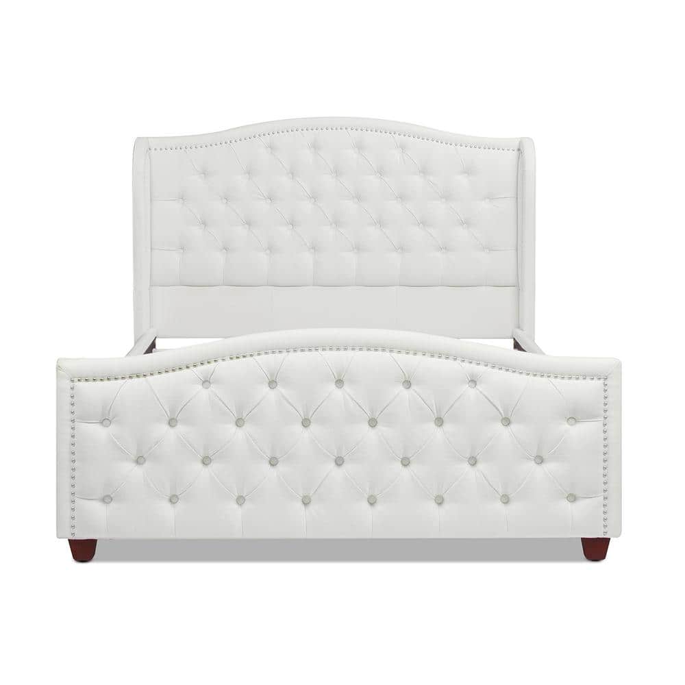 Fontana Queen Antique White Tufted Upholstered Platform Bed