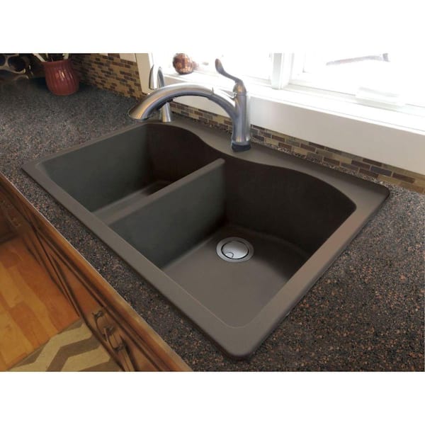 Aversa Drop-in Granite 33 in. 4-Hole Equal Double Bowl Kitchen Sink in Espresso