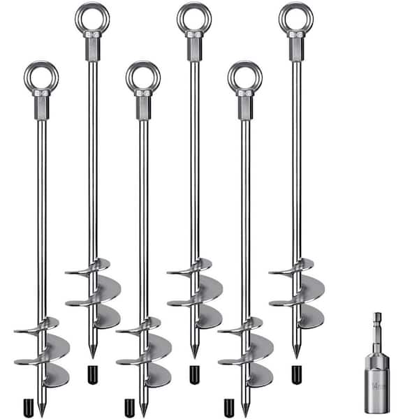 6 Pack 30 in. Ground Anchors Screw in Heavy Duty 12mm Solid Steel 3 in. Spiral Blade w/ Smooth Edges Fully Welded Design