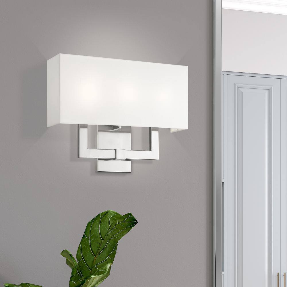 Brushed Nickel 3-Light Sconce with Off-White Fabric Shade