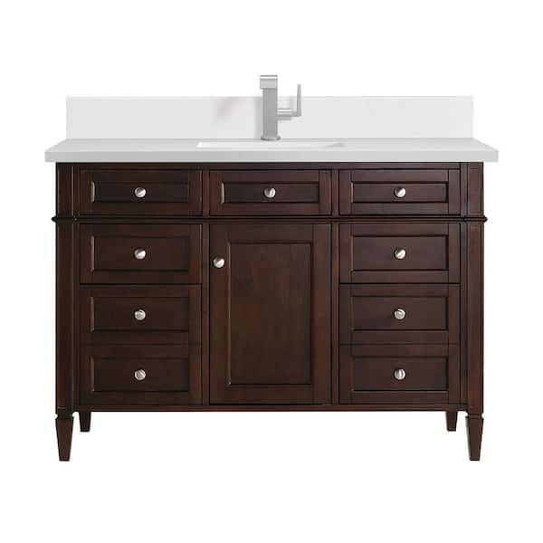 James Martin Vanities Brittany 48.0 in. W x 23.5 in. D x 34.0 in. H Single Bathroom Vanity in Burnished Mahogany with White Zeus Quartz Top