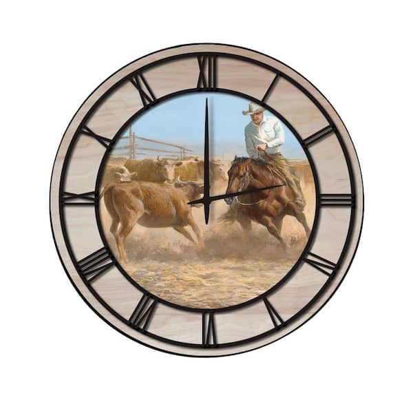 Unbranded "Working Girl" Woodgrain Accent and Black Numbers Imaged Wall Clock
