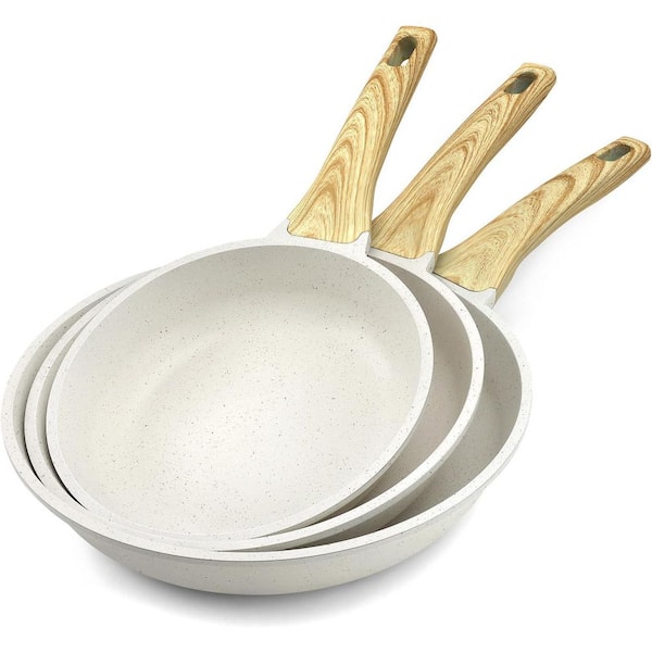 1-Piece White Granite Nonstick Frying Pan Cast Aluminum Healthy Stone Coating All Stovetop Compatible Skillet