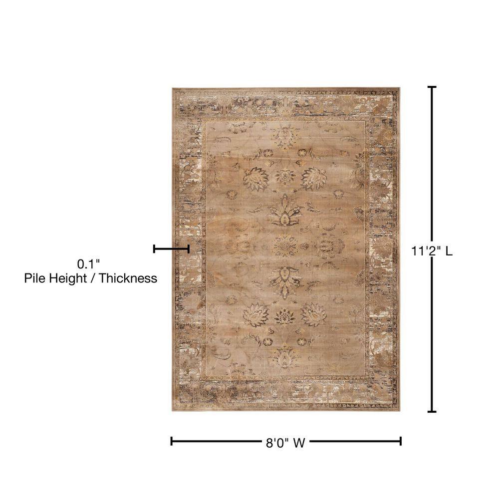 Taupe Floral Viscose Round Area Rug, 8' x 10'