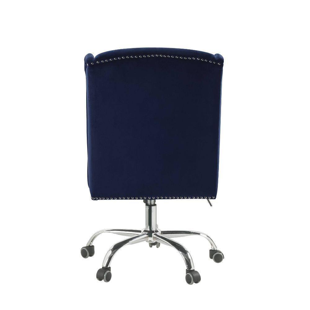 Midnight Blue Velvet Swivel Office Chair with Metal Base