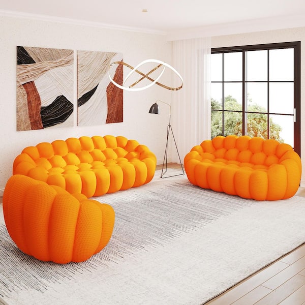 Magic Home Modern (3-Piece) Orange Mesh Fabric Living Room Set