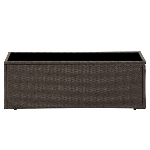 Anvil Brown Wicker Outdoor Patio Coffee Table All-Weather Rattan Side Table with Glass Top