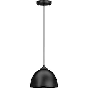 1-Light Black Dome Shaded Pendant Light with Steel Shade