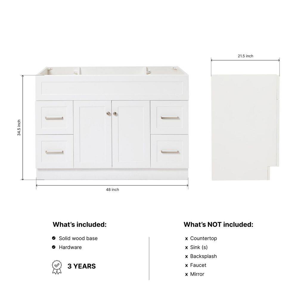 Hamlet 48" White Solid Wood Single Vanity Cabinet