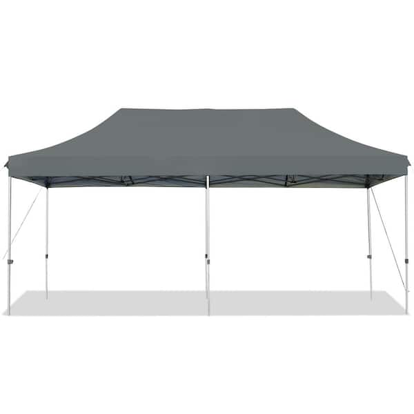 10 ft. x 20 ft. Grey Pop Up Canopy Tent Folding Heavy-Duty Sun Shelter Adjustable with Bag
