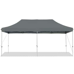 10 ft. x 20 ft. Grey Pop Up Canopy Tent Folding Heavy-Duty Sun Shelter Adjustable with Bag