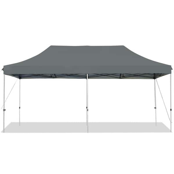 Gymax 10 ft. x 20 ft. Grey Pop Up Canopy Tent Folding Heavy-Duty Sun Shelter Adjustable with Bag