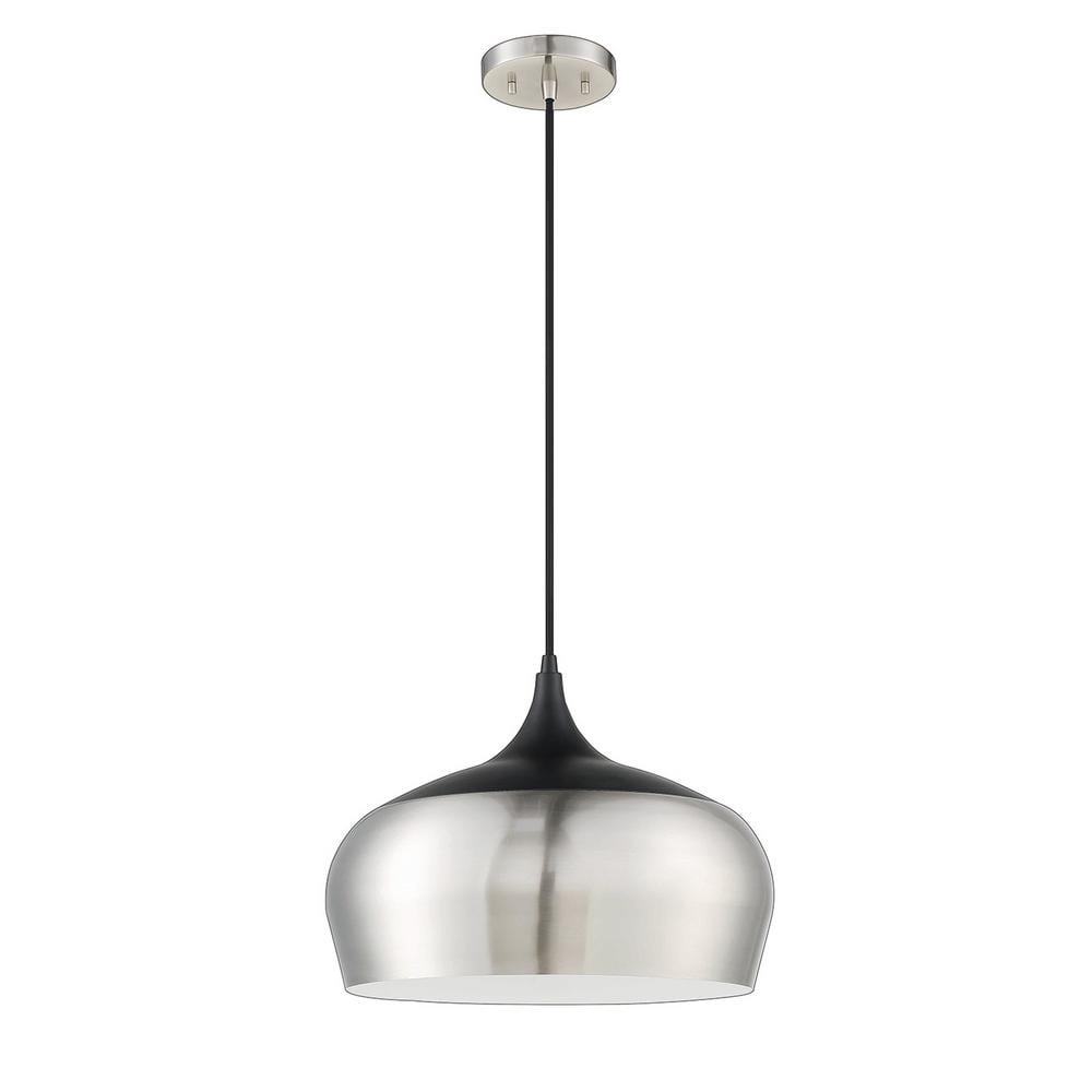 ORIAN GRANDE 1 Light Satin Nickel and Black Cage Pendant LightSatin Nickel and Black Metal Shade -  Kendal Lighting, PF134-SN/BLK