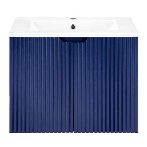 Boosicavelly 24 in. W x 18 in. D x 19 in. H Single Sink Floating Bath Vanity in Blue with White Ceramic Top