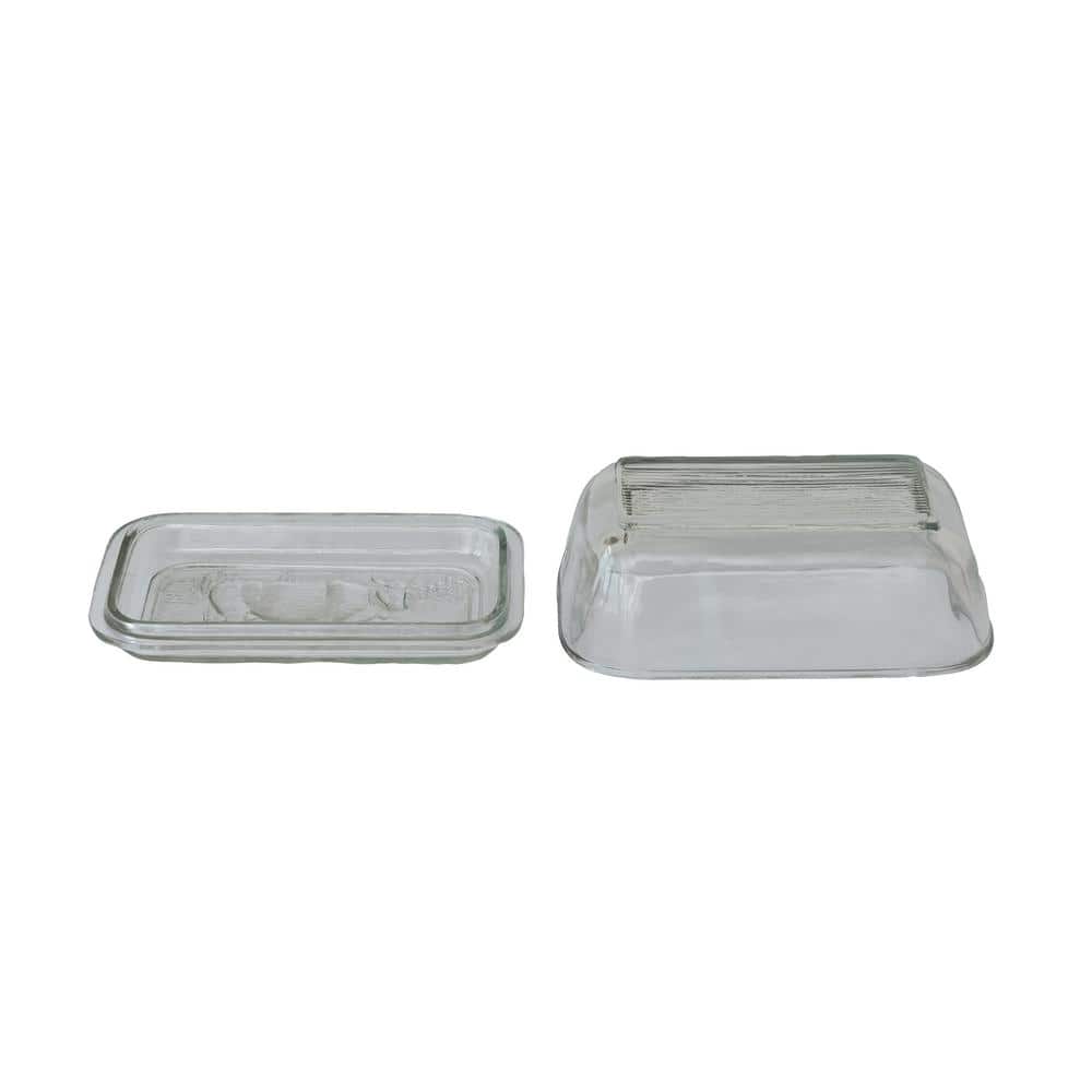 Vintage Clear Embossed Glass Rectangular Butter Dish