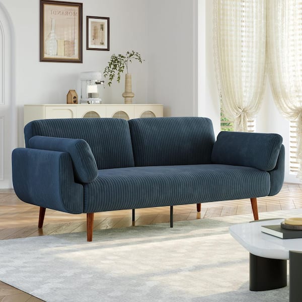 73.3 in. W Navy Blue Modern Corduroy Fabric Twin Size Convertible Folding Futon Sleeper Couch Sofa Bed(Set of 1)