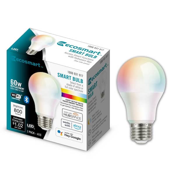 EcoSmart 60-Watt Equivalent Smart A19 Color Changing CEC LED Light