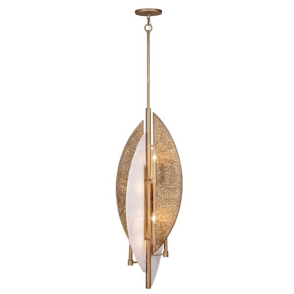 Minka Lavery Saint-Martin 60-Watt 8-Light Ashen Gold Candle Pendant Light with Alabaster Panels and No Bulbs Included