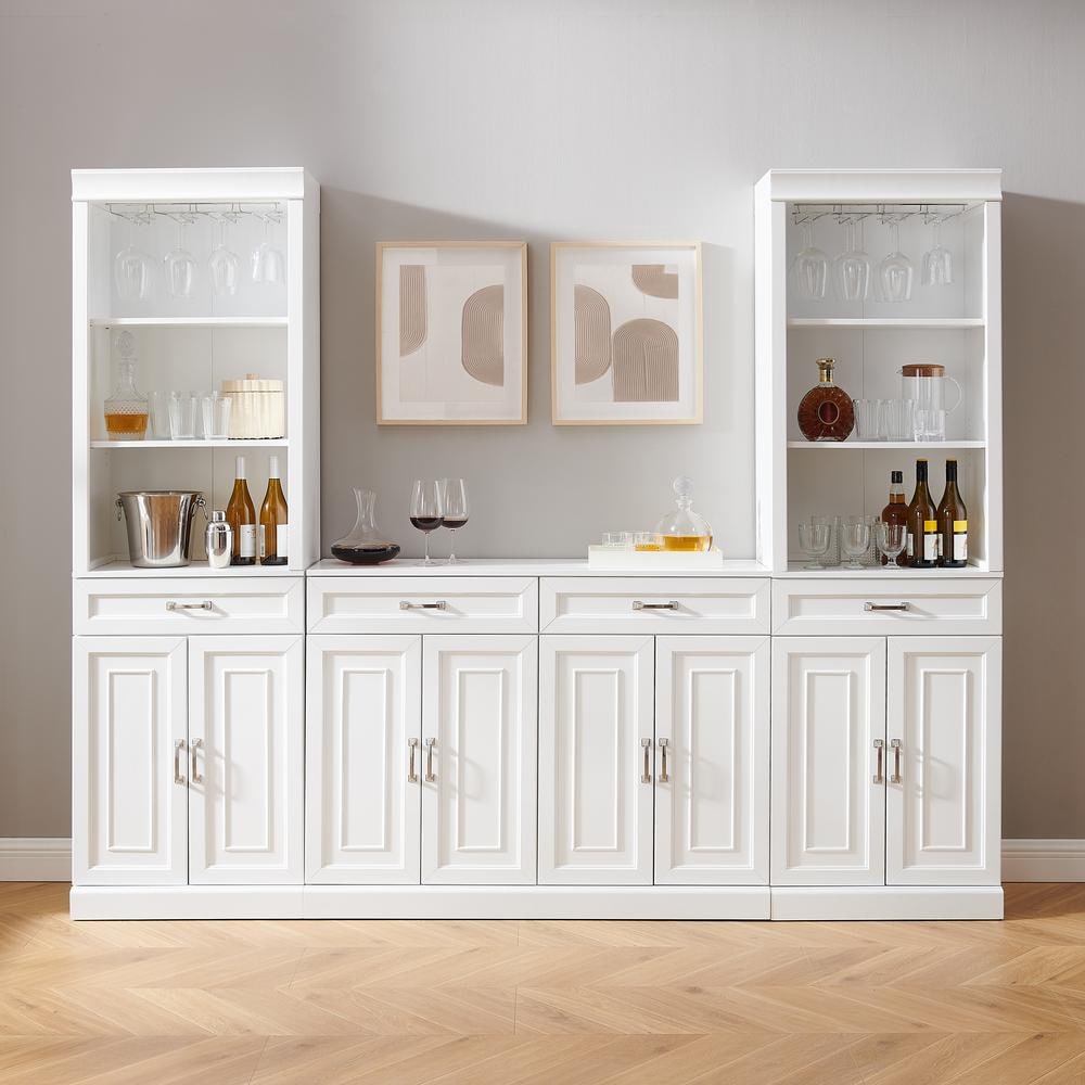 CROSLEY FURNITURE Stanton White Sideboard and Bar Cabinet Set (3-Piece)