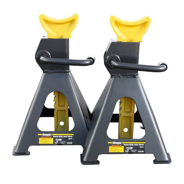 RANGER RJS-3T 3-Ton Capacity Heavy-Duty Welded Steel Jack Stand with Safety Ratchet Design, Set of 2