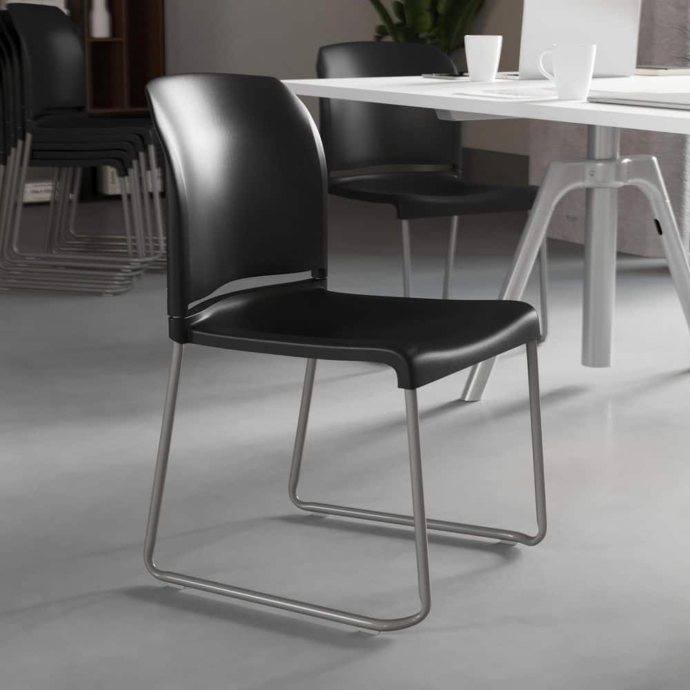 Modern Black Metal Stackable Chair with Polypropylene Seat