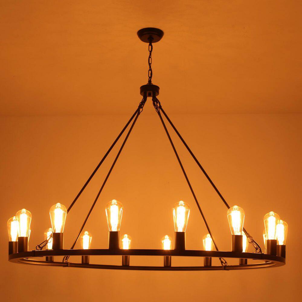 Farmhouse 47.24 in. 16-Light Black Dimmable Wagon Wheel Chandelier for Dining Room or Entryway (No Bulbs) price history on PriceWatchPro