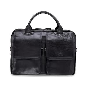 Arizona Collection Black Leather Double Compartment Top Zipper Briefcase for 15.6 in. Laptop/Tablet