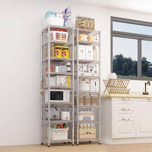 8-Tiers Steel Adjustable Garage Storage Shelving Unit in Sliver with Hooks (17.72 in. W x 70.87 in. H x 17.72 in. D)