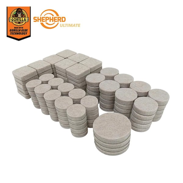 Shepherd Ultimate Assorted Beige Self-Adhesive Furniture Sliders, Felt Pads Value Pack with Gorilla Glue Technology (134-Piece)