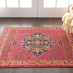 Passionate Pink/Flame 2 ft. x 4 ft. Persian Vintage Kitchen Area Rug