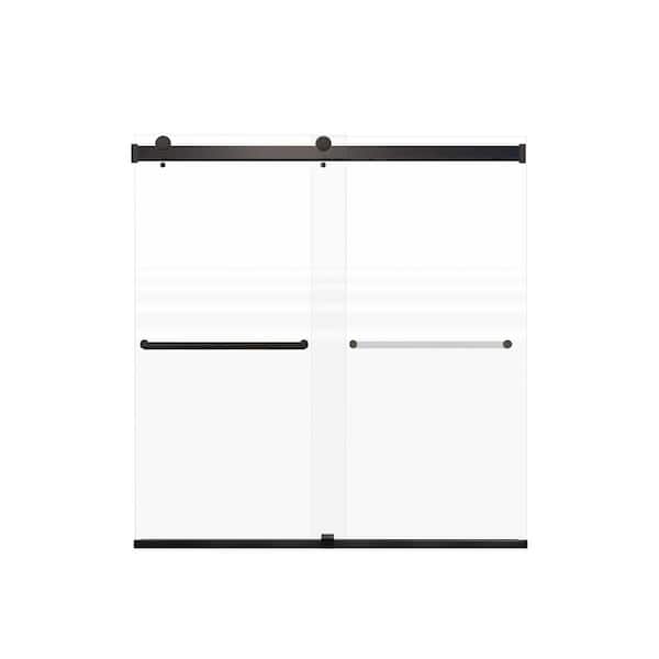 Transolid Brianna 60 in. W x 62 in. H Sliding Frameless Shower Door in Matte Black Finish with Frosted Glass