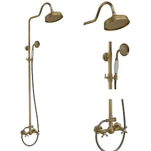 2-Spray Round High-Pressure Wall Bar Shower Kit with Hand Shower 2 Cross Handles Mixer Shower System Taps in Antique