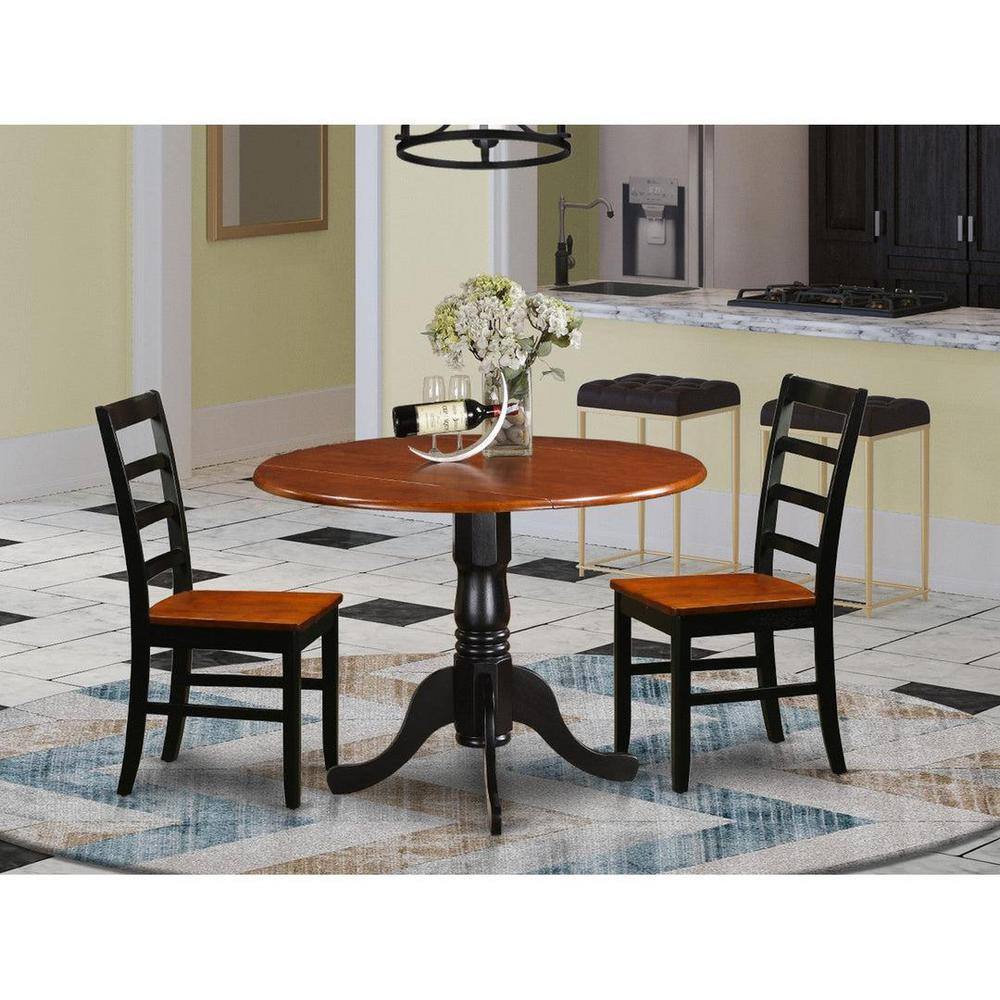Black and Cherry Solid Wood Round Dining Table Set with High Back Chairs