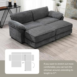 81 in. Square Arm Chenille Rectangle Sofa with Ottoman in. Gray