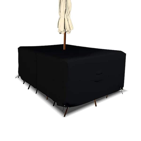 88 x 58 x 23 in. Max 12 oz. Outdoor Table and Chair Set Cover, Umbrella Hole Waterproof UV and Weather Resistant, Black