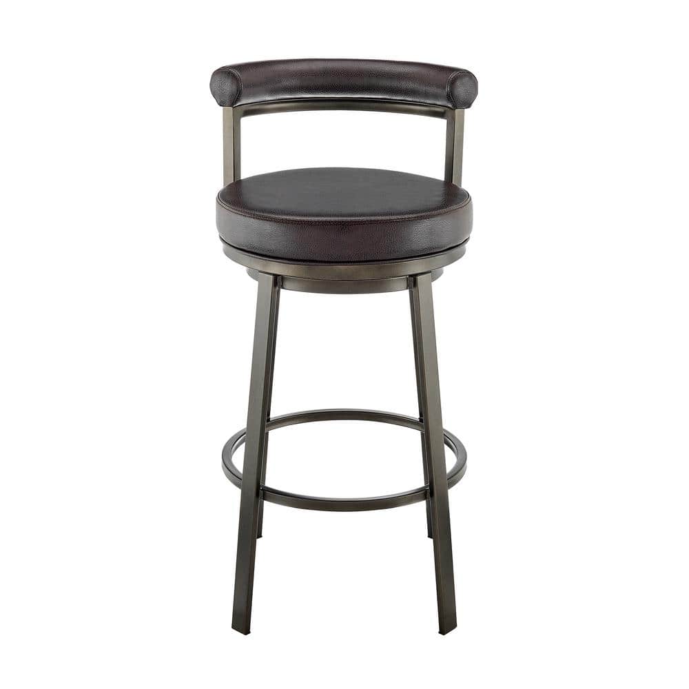 Adjustable Mocha Swivel Counter Stool in Brown Faux Leather