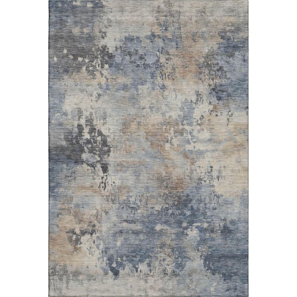 Mayfield Premium Machine Washable Abstract AMF2073 Denim 9 ft. x 12 ft. Area Rug