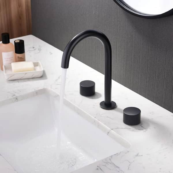 8 in. Widespread 2-Handle Bathroom Sink Faucet with Supply Lines and Adjustable Flow Rate in Matte Black (1-Pack)