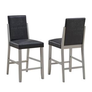 SignatureHome Milton Black/Silver-Grey Finish Faux Leather Counter Height Bar Chairs set of 2. Dimensions-(22Lx19Wx41H)