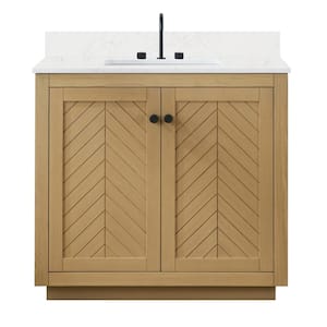 Charlotte 37 in. W x 22 in. D x 34.2 in. H Single Freestanding Bathroom Vanity in Nature Oak with Engineered Stone