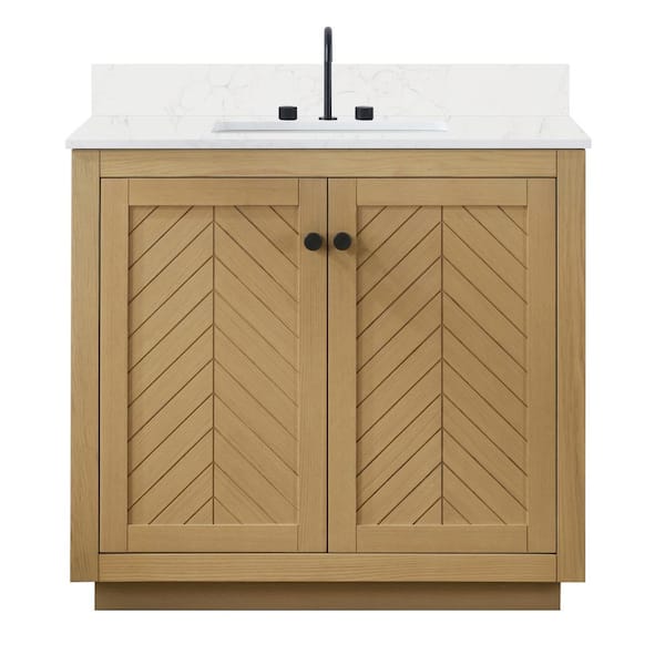 Charlotte 37 in. W x 22 in. D x 34.2 in. H Single Freestanding Bathroom Vanity in Nature Oak with Engineered Stone