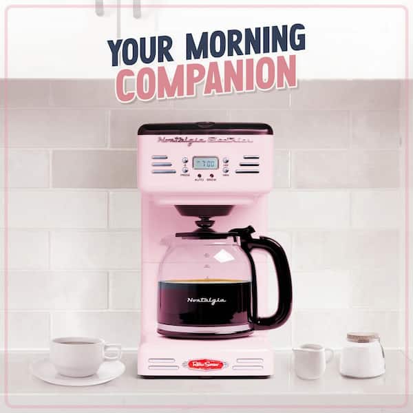 Nostalgia 12 Cup Pink Drip Coffee Maker with Reusable Filter