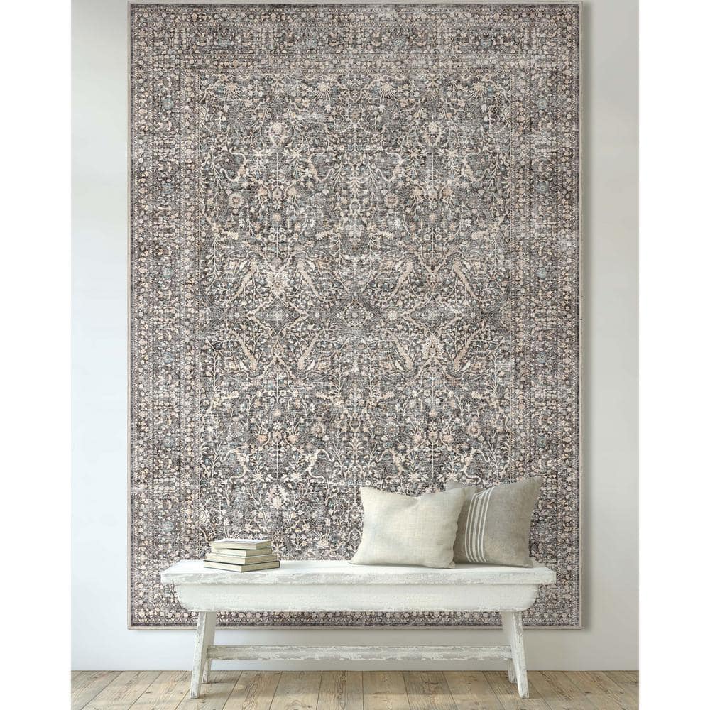 Gray Chenille Vintage Oriental Flat-Weave Area Rug 5'3" x 7'3"