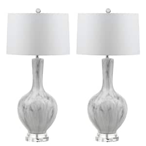 Griffith 33.75 in. White/Grey Marble Gourd Table Lamp with White Shade (Set of 2)
