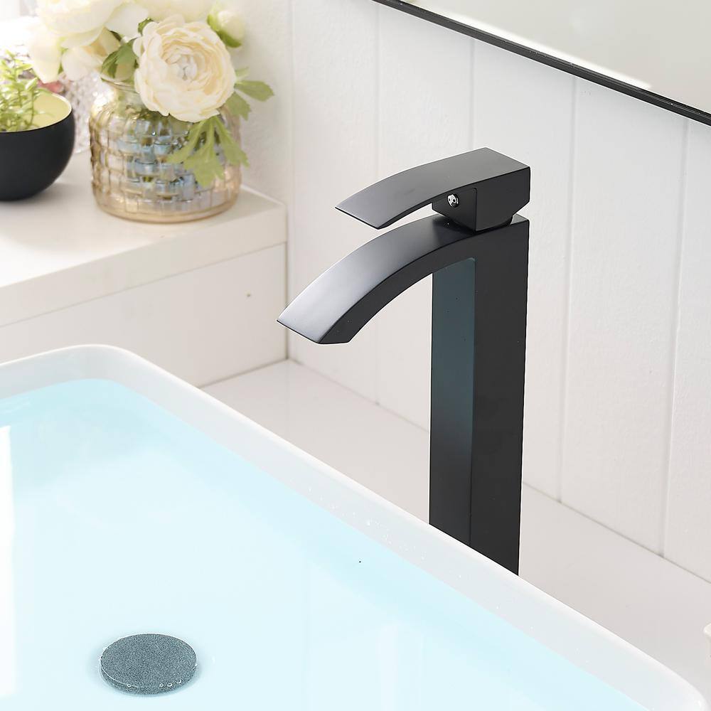 Matte Black Tall Single Handle Vessel Sink Faucet
